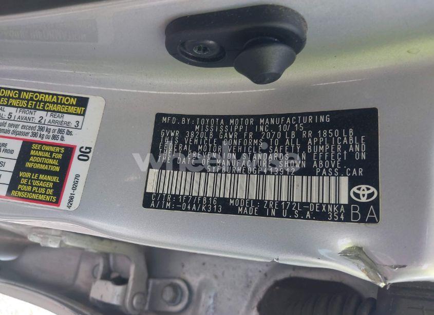 Photo 9 of 2016 Toyota Corolla LE PLUS (VIN 5YFBURHE0GP413912)