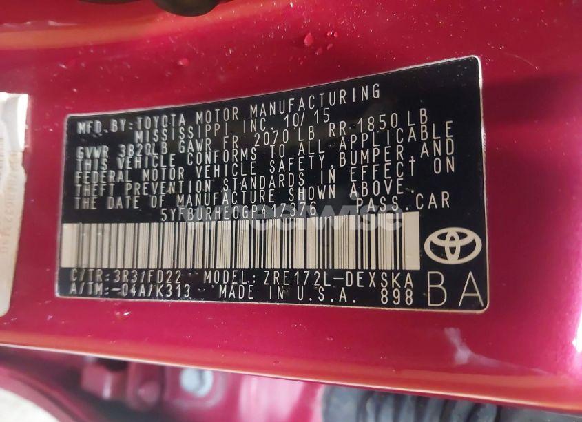 Photo 9 of 2016 Toyota Corolla S (VIN 5YFBURHE0GP417376)