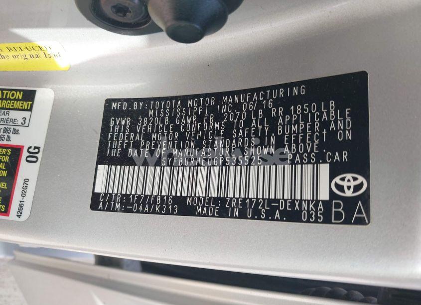 Photo 9 of 2016 Toyota Corolla LE (VIN 5YFBURHE0GP535525)