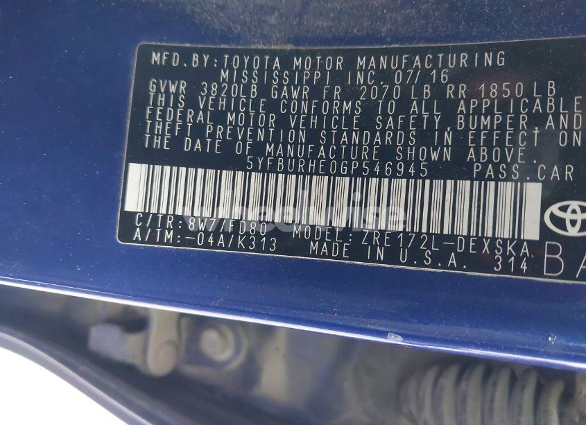 Photo 9 of 2016 Toyota Corolla S PLUS (VIN 5YFBURHE0GP546945)