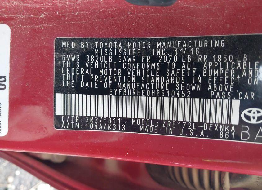 Photo 9 of 2017 Toyota Corolla LE (VIN 5YFBURHE0HP610452)