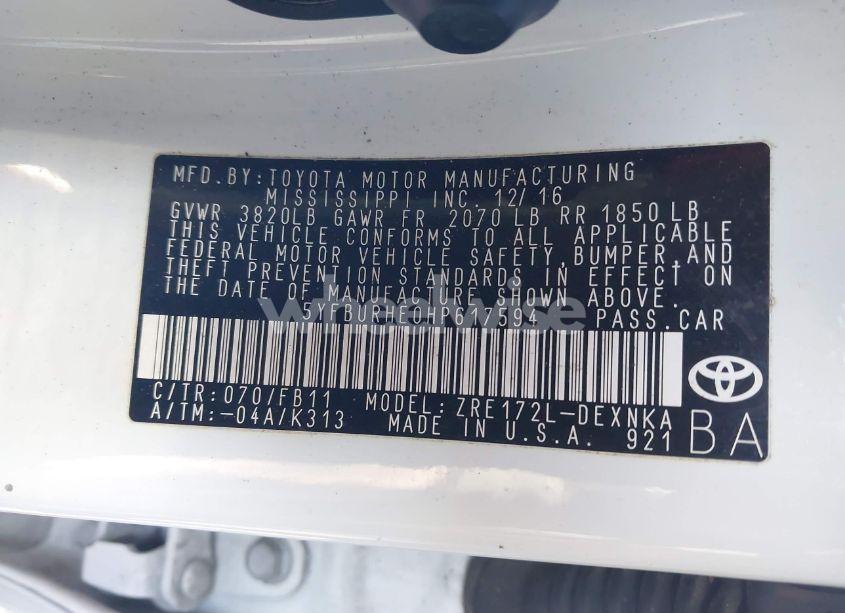 Photo 9 of 2017 Toyota Corolla LE (VIN 5YFBURHE0HP617594)