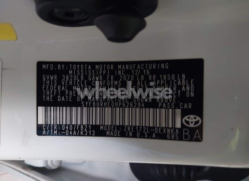 Photo 9 of 2017 Toyota Corolla LE (VIN 5YFBURHE0HP626294)