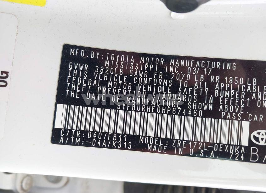 Photo 9 of 2017 Toyota Corolla LE (VIN 5YFBURHE0HP674460)