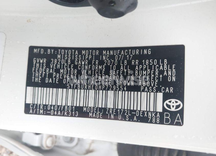 Photo 9 of 2017 Toyota Corolla L/LE/SE/SE SPECIAL EDITION/XLE/XSE (VIN 5YFBURHE0HP729554)