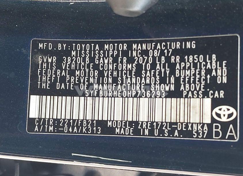 Photo 9 of 2017 Toyota Corolla LE (VIN 5YFBURHE0HP736293)