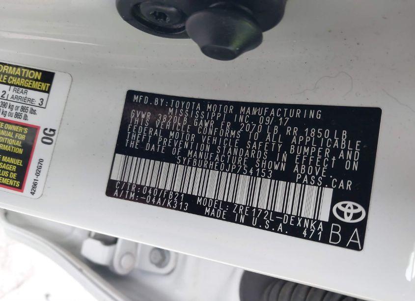 Photo 9 of 2018 Toyota Corolla LE (VIN 5YFBURHE0JP754153)