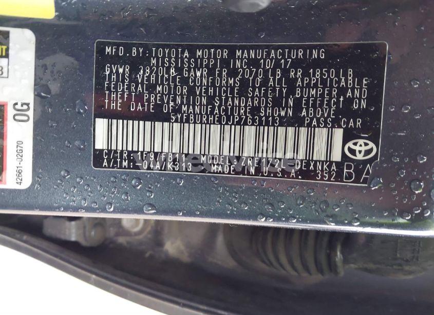 Photo 9 of 2018 Toyota Corolla LE (VIN 5YFBURHE0JP763113)