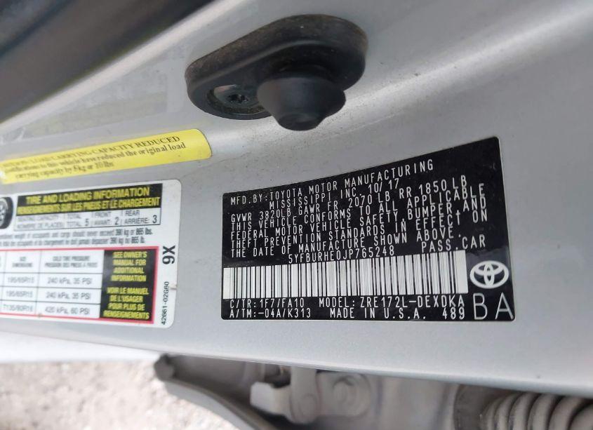 Photo 9 of 2018 Toyota Corolla L (VIN 5YFBURHE0JP765248)