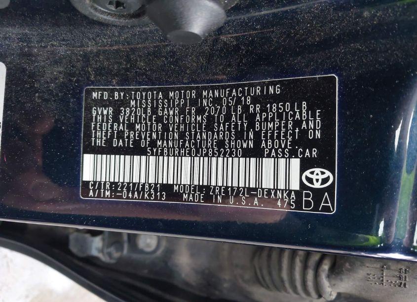 Photo 9 of 2018 Toyota Corolla LE (VIN 5YFBURHE0JP852230)