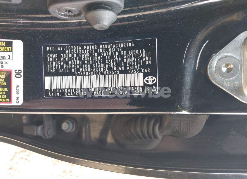 Photo 9 of 2019 Toyota Corolla LE (VIN 5YFBURHE0KP863519)