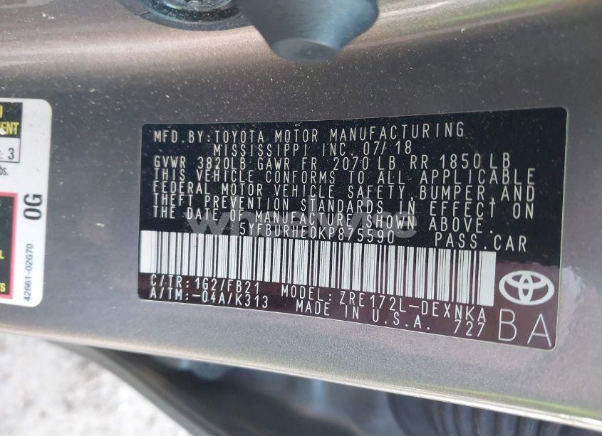 Photo 9 of 2019 Toyota Corolla LE (VIN 5YFBURHE0KP875590)