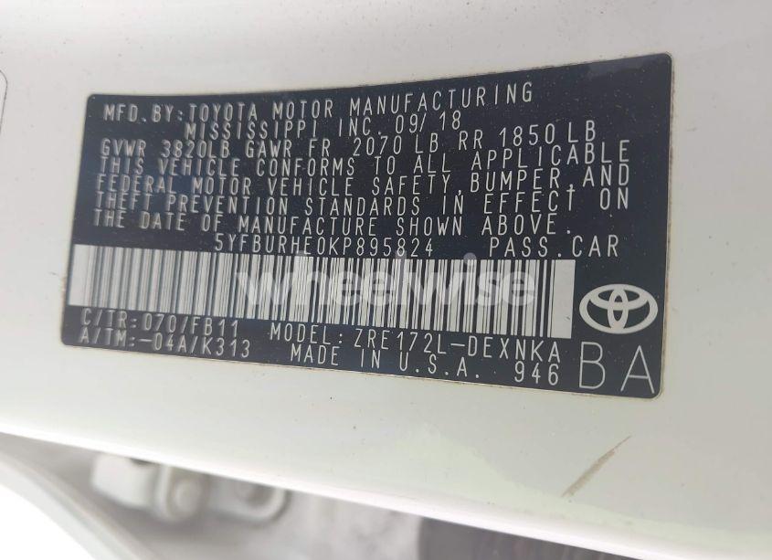Photo 9 of 2019 Toyota Corolla LE (VIN 5YFBURHE0KP895824)