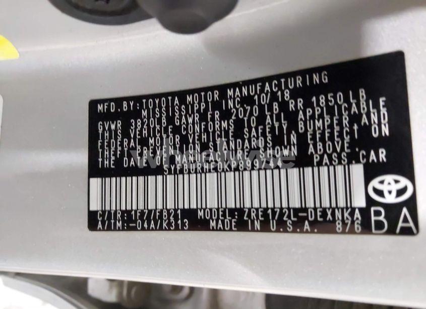 Photo 9 of 2019 Toyota Corolla LE (VIN 5YFBURHE0KP899744)