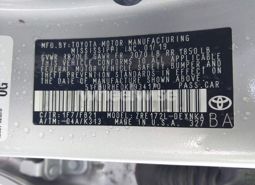 Photo 9 of 2019 Toyota Corolla LE (VIN 5YFBURHE0KP934170)