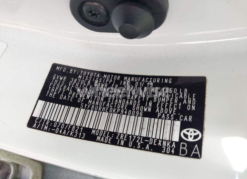 Photo 9 of 2019 Toyota Corolla LE (VIN 5YFBURHE0KP940096)