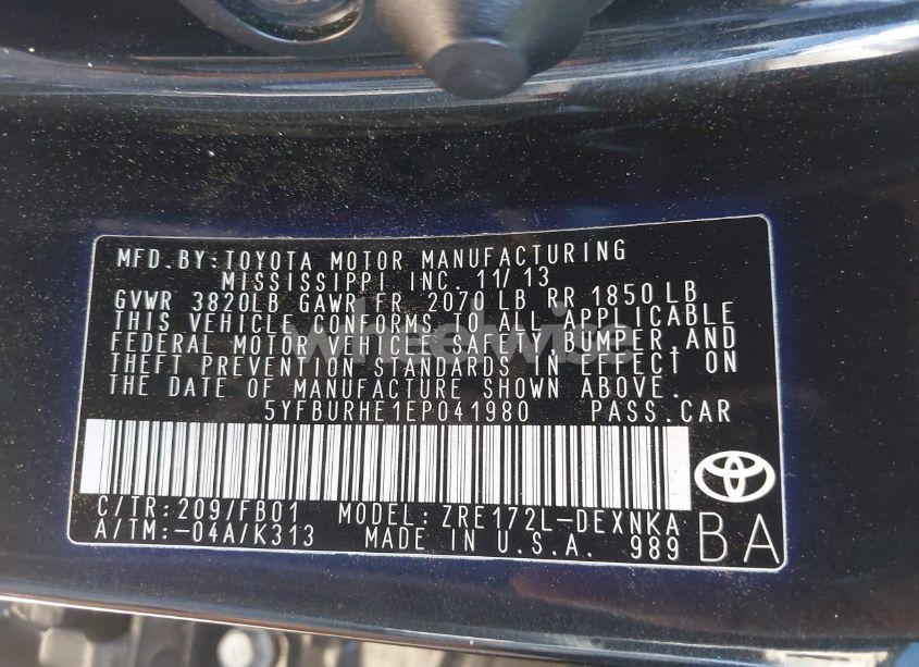 Photo 9 of 2014 Toyota Corolla LE (VIN 5YFBURHE1EP041980)