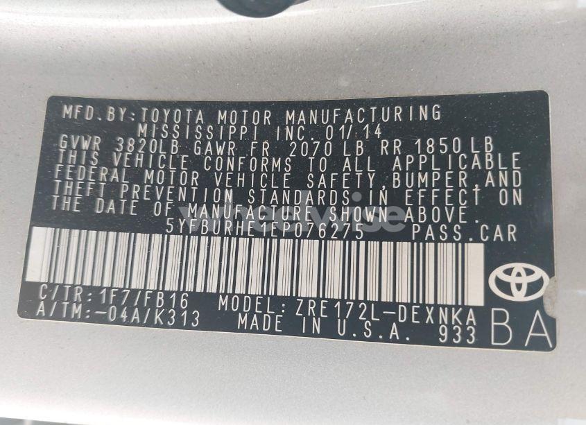 Photo 9 of 2014 Toyota Corolla LE (VIN 5YFBURHE1EP076275)