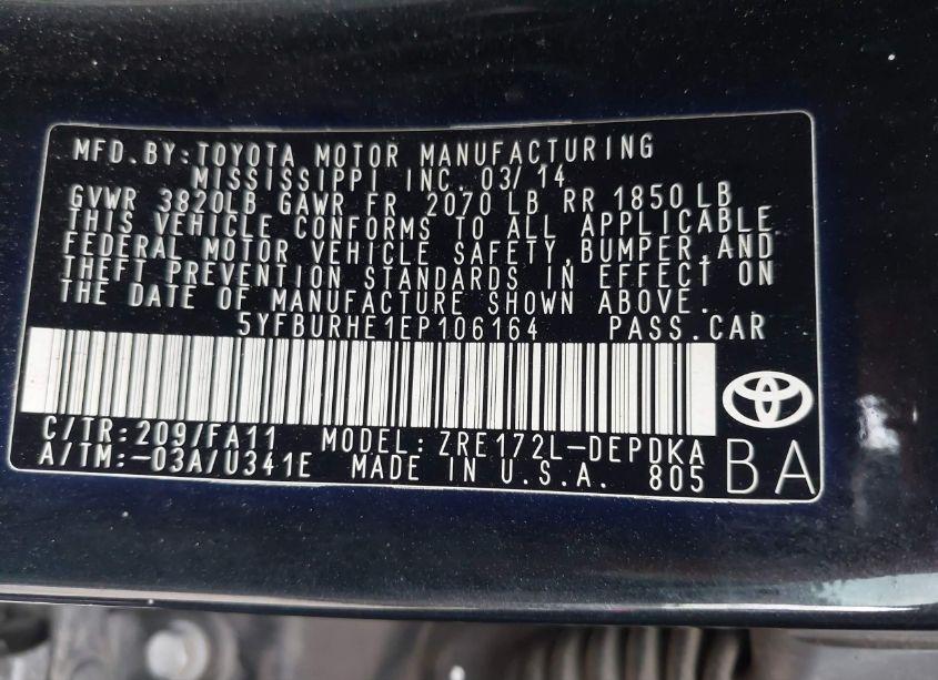 Photo 9 of 2014 Toyota Corolla L (VIN 5YFBURHE1EP106164)