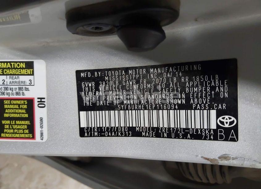 Photo 9 of 2014 Toyota Corolla (VIN 5YFBURHE1EP116094)