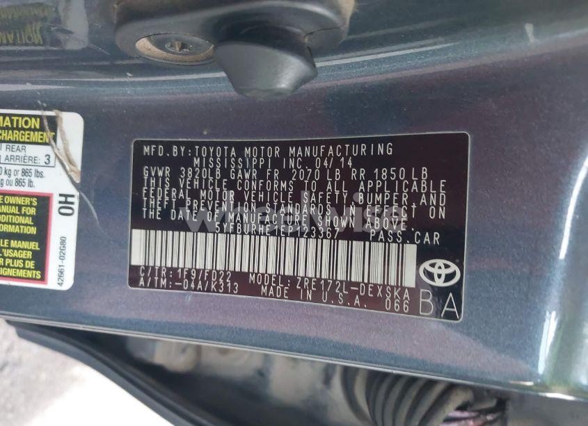 Photo 9 of 2014 Toyota Corolla S PLUS (VIN 5YFBURHE1EP123367)