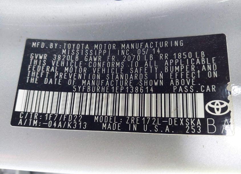 Photo 9 of 2014 Toyota Corolla S PLUS (VIN 5YFBURHE1EP138614)