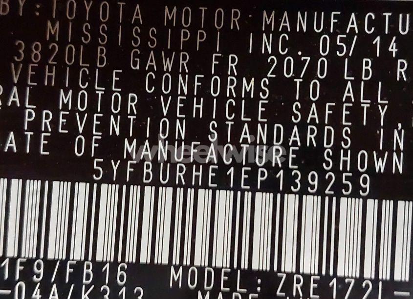 Photo 9 of 2014 Toyota Corolla LE (VIN 5YFBURHE1EP139259)