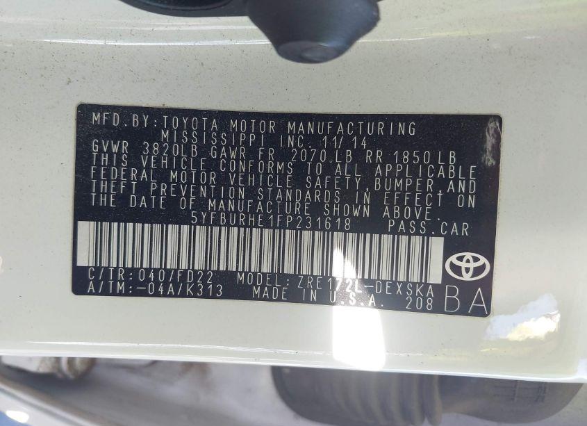 Photo 9 of 2015 Toyota Corolla S PLUS (VIN 5YFBURHE1FP231618)