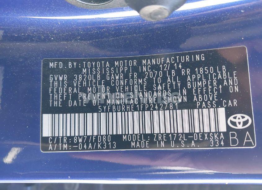 Photo 9 of 2015 Toyota Corolla S PLUS (VIN 5YFBURHE1FP242781)