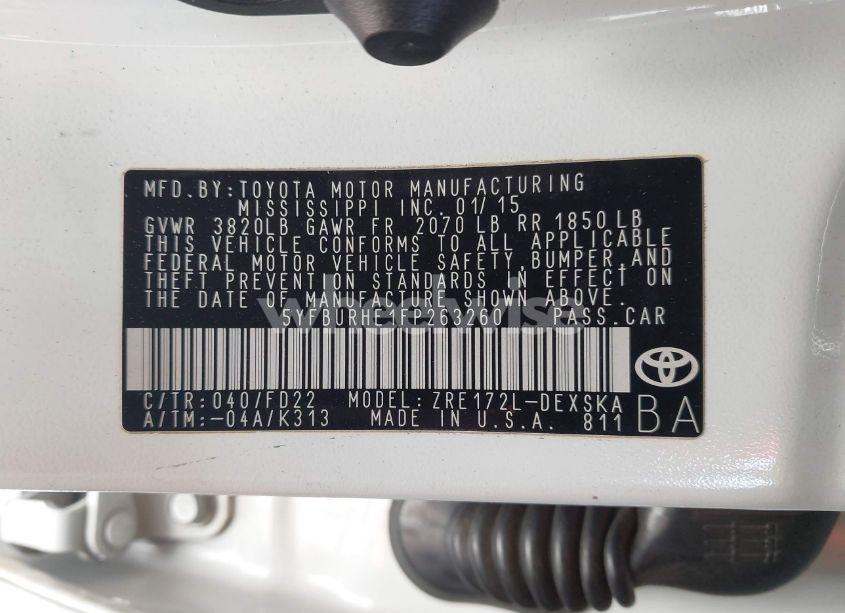 Photo 9 of 2015 Toyota Corolla S PLUS (VIN 5YFBURHE1FP263260)