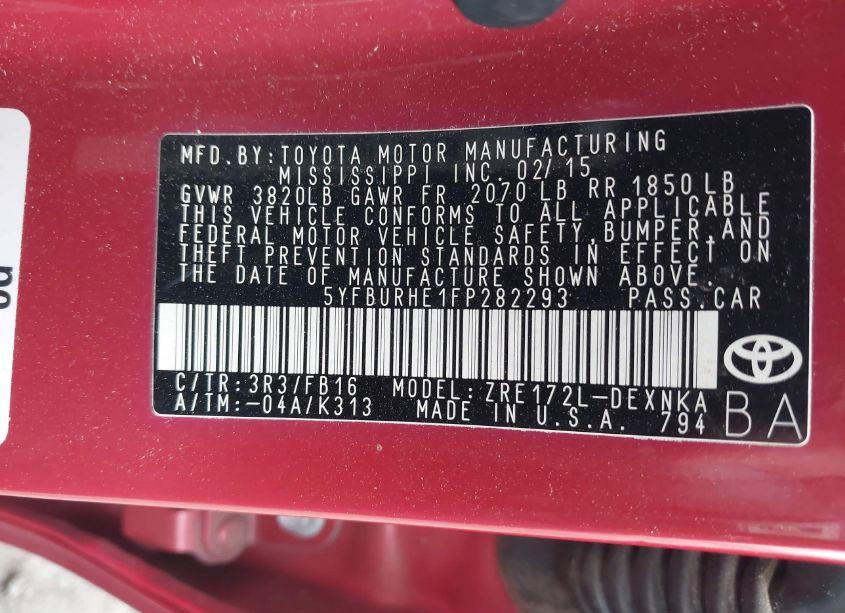 Photo 9 of 2015 Toyota Corolla LE (VIN 5YFBURHE1FP282293)