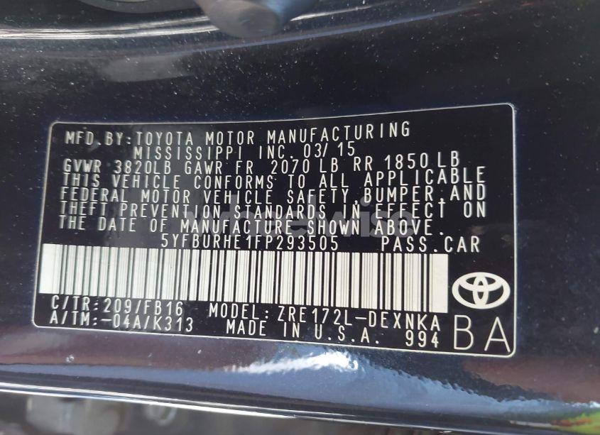 Photo 9 of 2015 Toyota Corolla LE (VIN 5YFBURHE1FP293505)