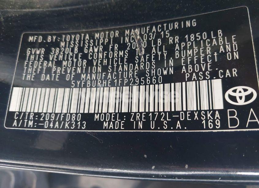 Photo 9 of 2015 Toyota Corolla S PLUS (VIN 5YFBURHE1FP295660)