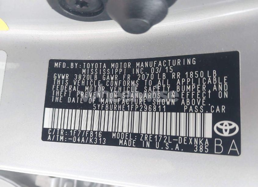 Photo 9 of 2015 Toyota Corolla LE (VIN 5YFBURHE1FP296811)