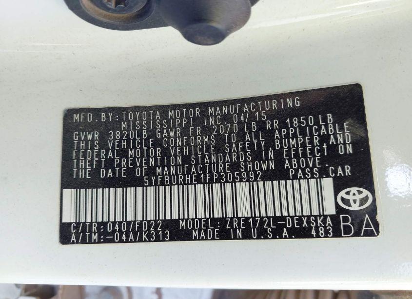 Photo 9 of 2015 Toyota Corolla S PLUS (VIN 5YFBURHE1FP305992)