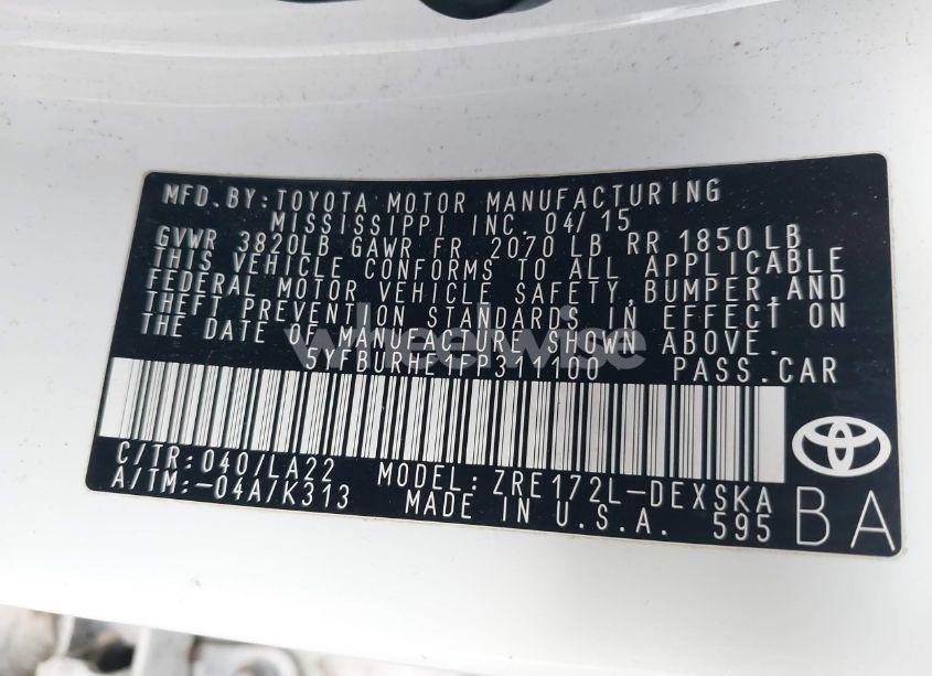 Photo 9 of 2015 Toyota Corolla S PREMIUM (VIN 5YFBURHE1FP311100)