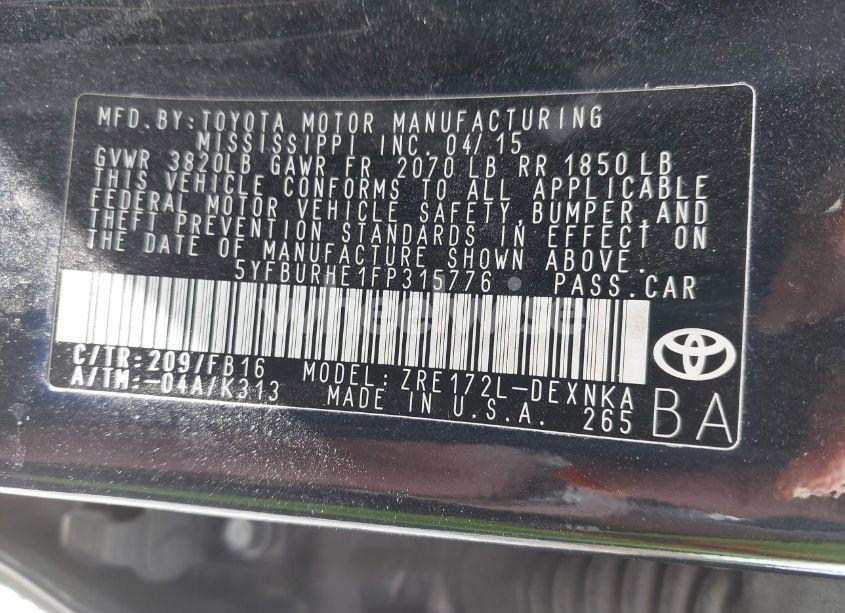 Photo 9 of 2015 Toyota Corolla LE (VIN 5YFBURHE1FP315776)