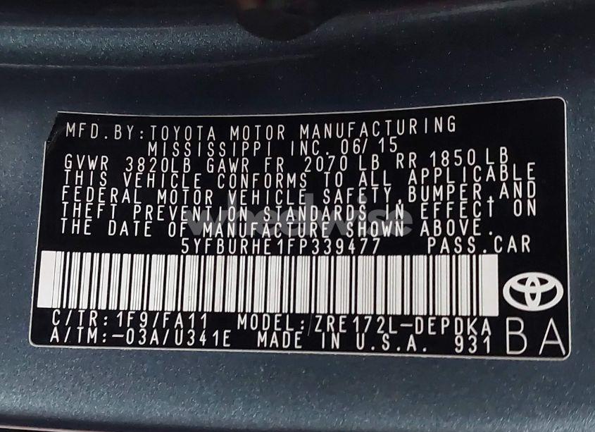 Photo 9 of 2015 Toyota Corolla L (VIN 5YFBURHE1FP339477)