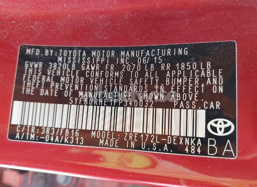 Photo 9 of 2015 Toyota Corolla LE (VIN 5YFBURHE1FP340032)