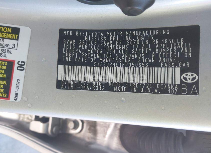 Photo 9 of 2015 Toyota Corolla LE (VIN 5YFBURHE1FP350656)