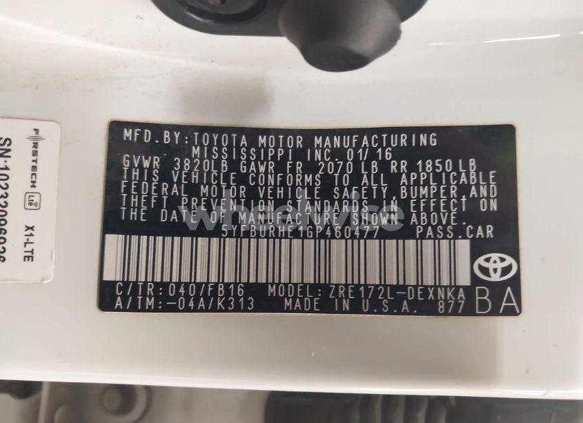 Photo 9 of 2016 Toyota Corolla LE (VIN 5YFBURHE1GP460477)