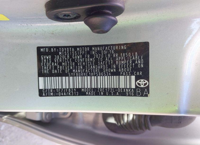 Photo 9 of 2017 Toyota Corolla LE (VIN 5YFBURHE1HP586534)