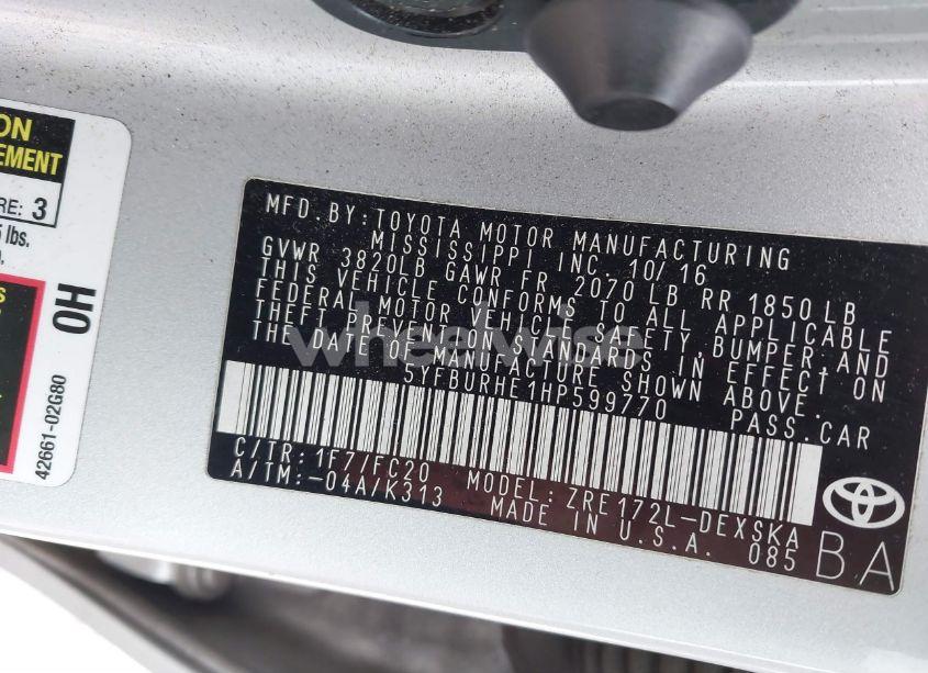 Photo 9 of 2017 Toyota Corolla SE SPECIAL EDITION (VIN 5YFBURHE1HP599770)