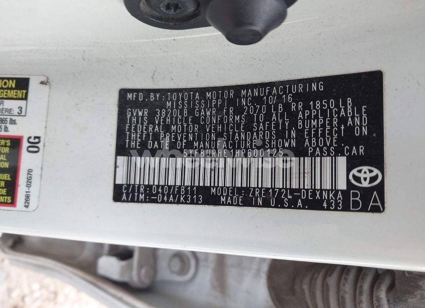 Photo 9 of 2017 Toyota Corolla LE (VIN 5YFBURHE1HP600125)