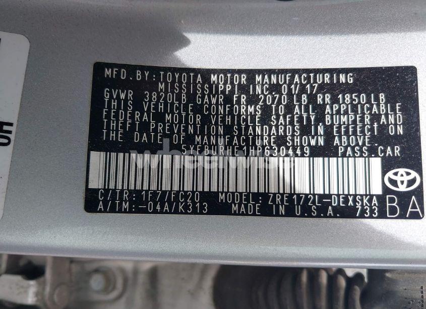 Photo 9 of 2017 Toyota Corolla SE SPECIAL EDITION (VIN 5YFBURHE1HP630449)