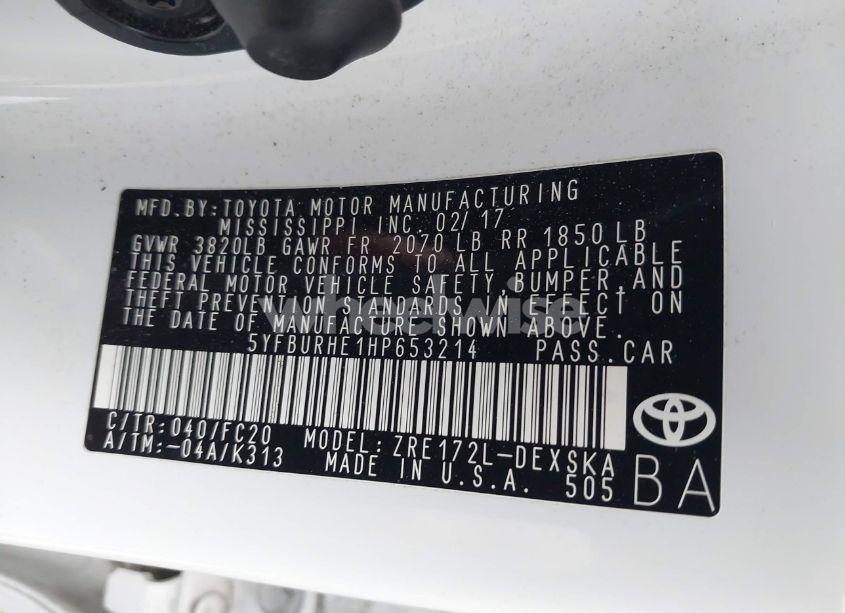 Photo 9 of 2017 Toyota Corolla SE (VIN 5YFBURHE1HP653214)