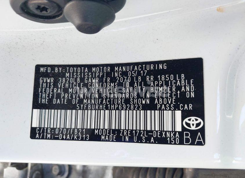 Photo 9 of 2017 Toyota Corolla LE (VIN 5YFBURHE1HP692823)