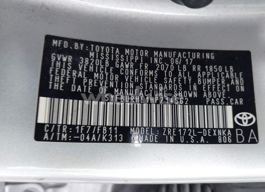 Photo 9 of 2017 Toyota Corolla LE (VIN 5YFBURHE1HP714562)