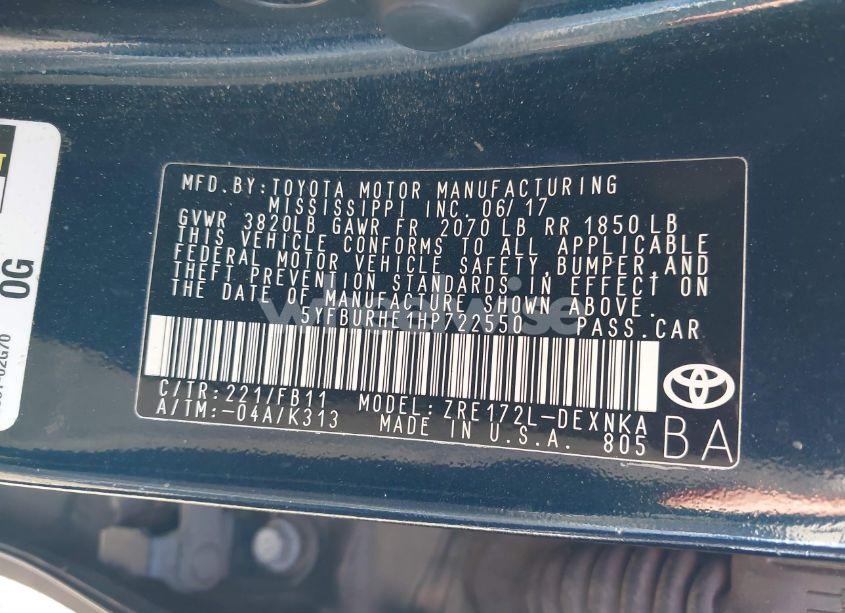 Photo 9 of 2017 Toyota Corolla LE (VIN 5YFBURHE1HP722550)