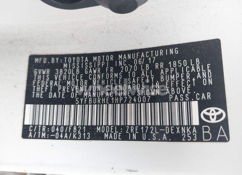 Photo 9 of 2017 Toyota Corolla LE (VIN 5YFBURHE1HP724007)
